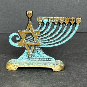 Vtg Unique Small Hen Holon Israel Judaica Metal Hanukkah Menorah 9 Branched 3.5”